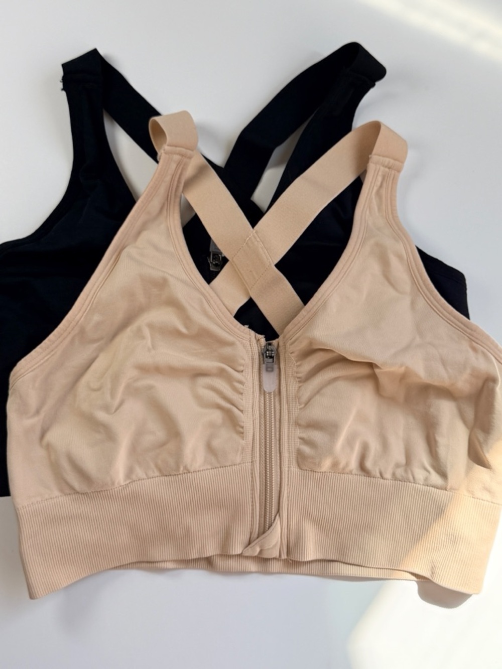Front-Zip Support Bra - Nude and Black size L
